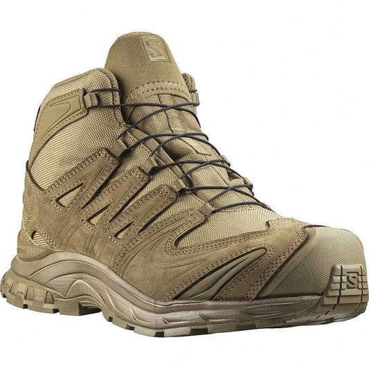 Salomon XA Forces Mid Gore-Tex tactical boot in coyote brown with reinforced construction and aggressive tread pattern