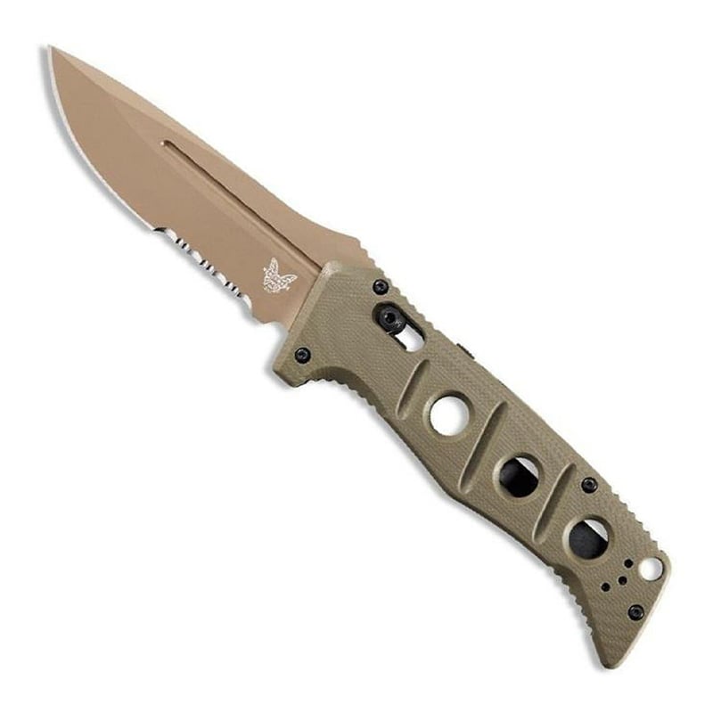 Benchmade 2750SFE-2 Auto Adamas folding knife with partial serrated blade and flat earth olive drab handle