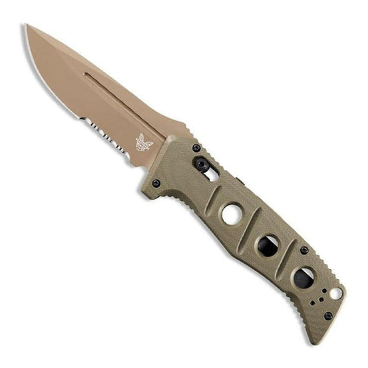Benchmade 2750SFE-2 Auto Adamas folding knife with partial serrated blade and flat earth olive drab handle