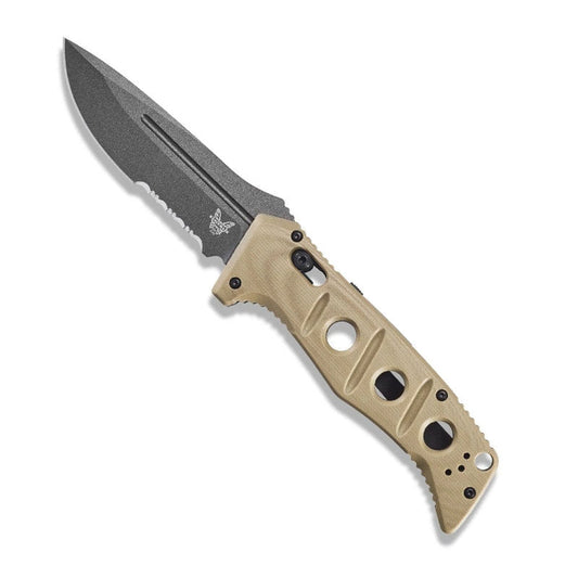 Benchmade 2750SGY-3 Auto Adamas tactical folding knife with grey handle and serrated drop-point blade