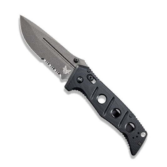 Benchmade 275SGY-1 Adamas tactical folding knife with tungsten grey G10 handle and black CPM-CruWear blade