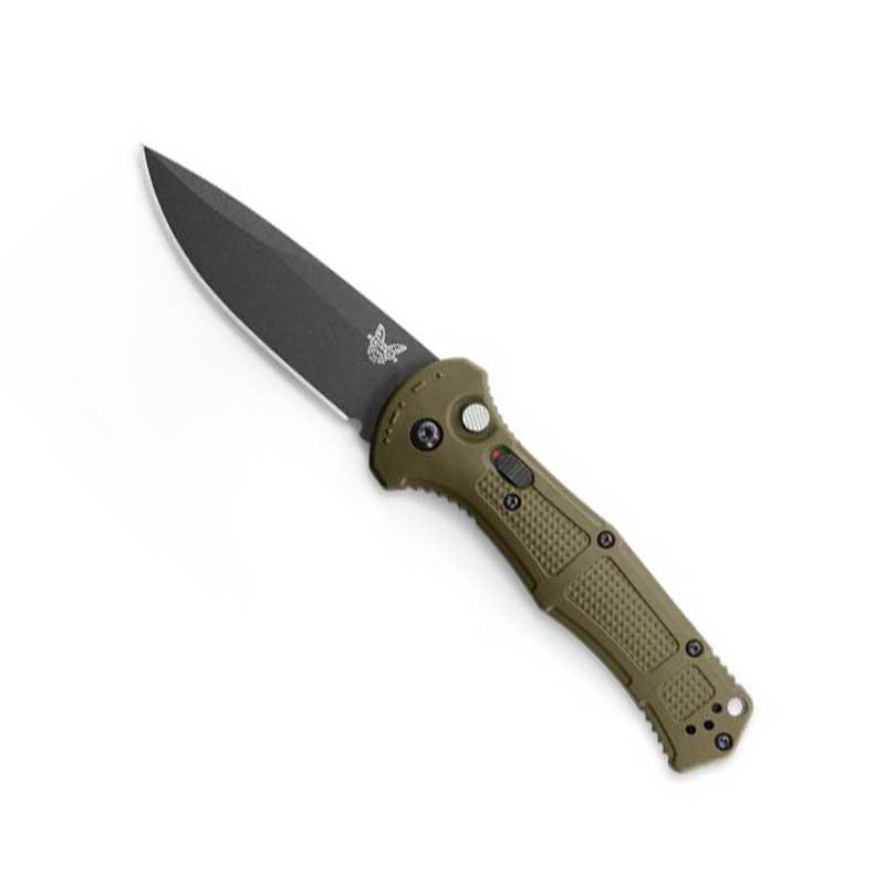 Benchmade 9070BK-1 Claymore automatic folding knife with black blade and foliage green handle