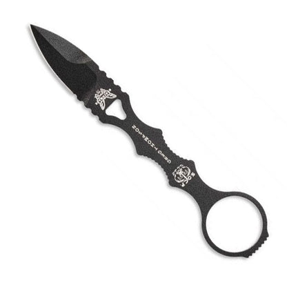 Benchmade 177BK Mini SOCP fixed blade knife with black coated spear point blade and injection molded sheath