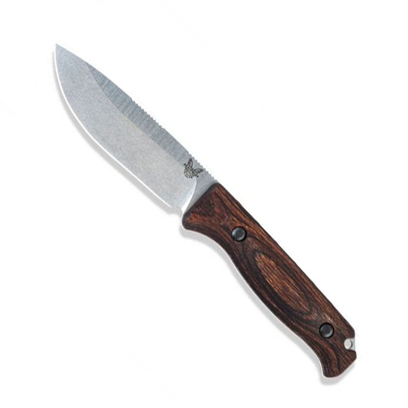 Benchmade 15002 Saddle Mountain Skinner fixed blade knife with drop-point blade and stabilized wood handle