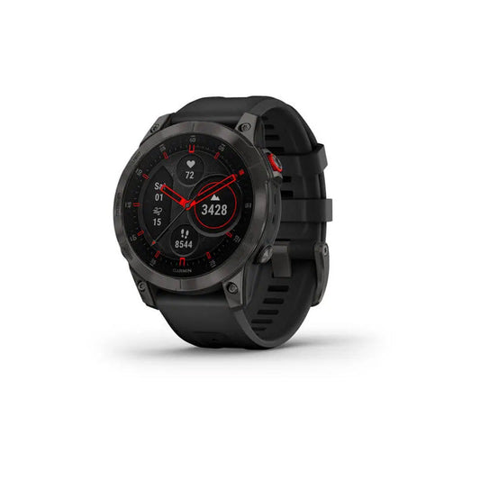 Garmin epix Gen 2 Sapphire GPS smartwatch with black titanium case and AMOLED display showing topographic map interface