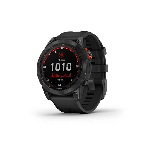 Garmin fenix 7 Solar Edition GPS watch with slate gray 47mm case and black silicone band