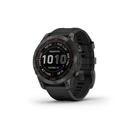 Garmin fenix 7 Sapphire Solar Edition 47mm GPS watch with carbon gray titanium case and black band
