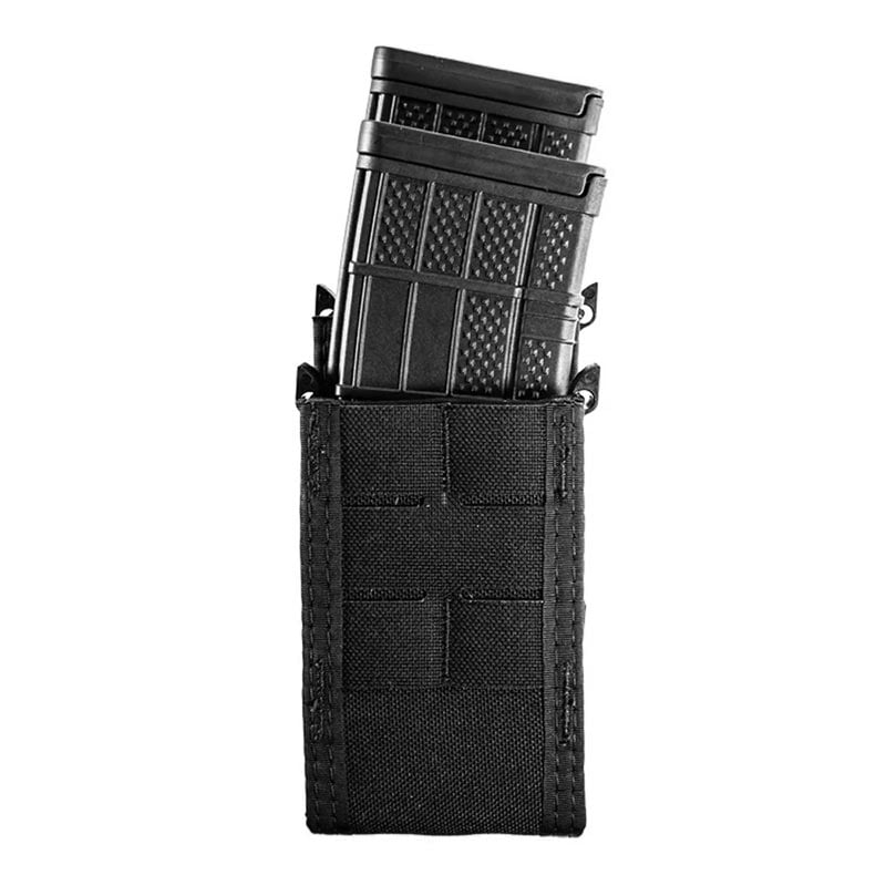 High Speed Gear black staggered double magazine pouch with MOLLE attachment clips