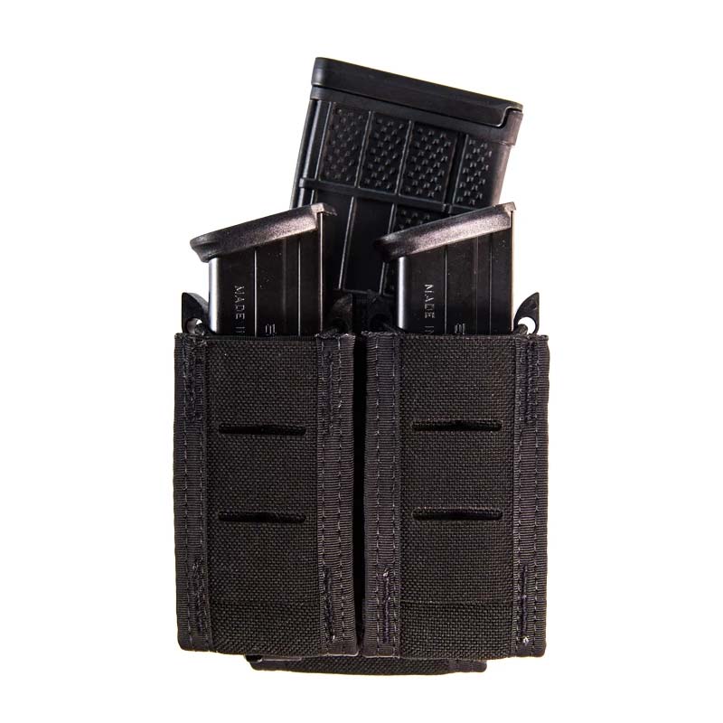 High Speed Gear Duty Double Pistol Taco magazine pouch in black with MOLLE attachment system