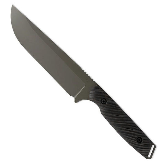 Toor Knives Field 1.0 fixed blade knife with walnut handle and leather sheath on white background