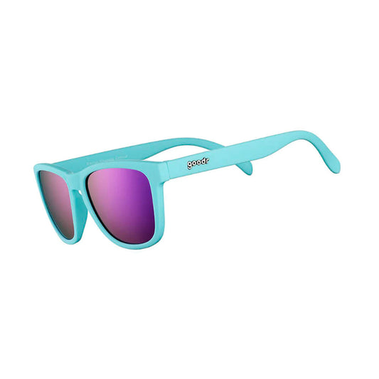 Goodr Electric Dinotopia Carnival sunglasses with classic frame shape and double nose bridge design