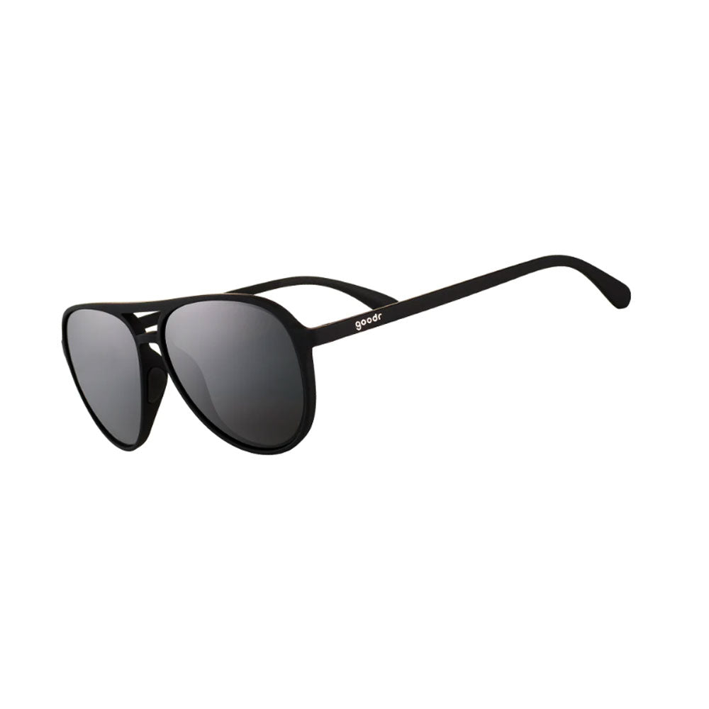 Goodr Operation Blackout MACH G aviator sunglasses with black frames and polarized lenses