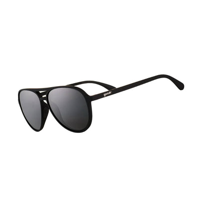 Goodr Operation Blackout MACH G aviator sunglasses with black frames and polarized lenses