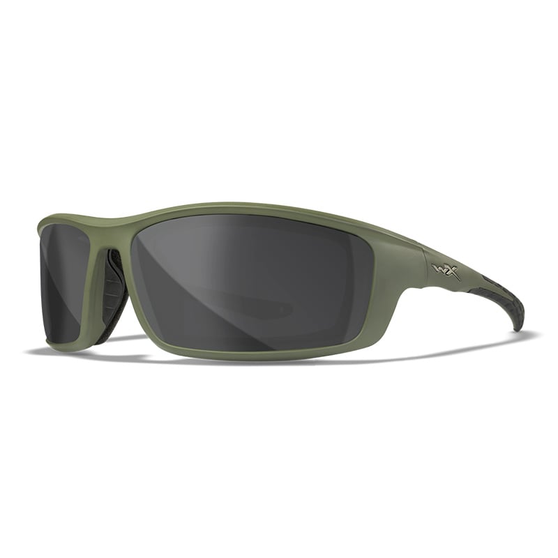 Wiley X Grid sunglasses in matte utility green frame with polarized grey lenses and removable facial cavity seal
