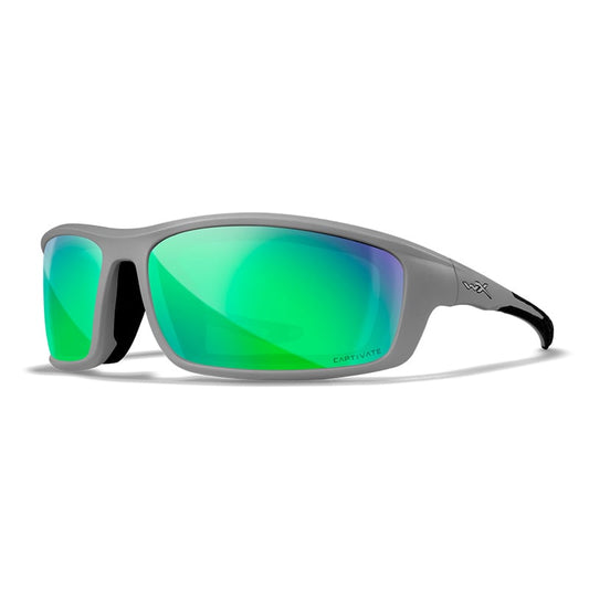 Wiley X Grid sunglasses in matte grey frame with green mirror polarized lenses