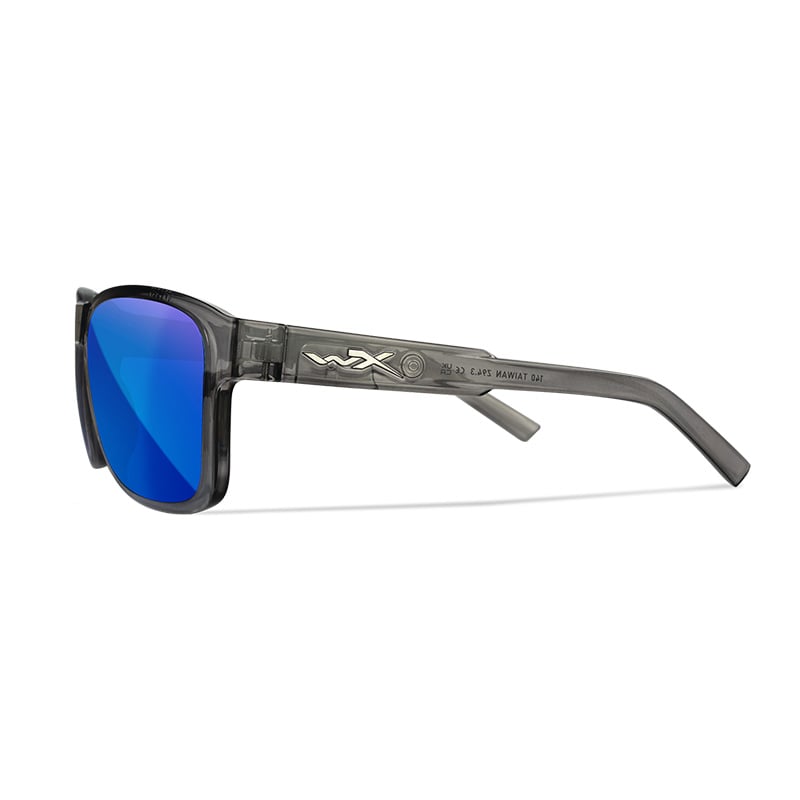 Wiley X Trek Gloss Crystal Dark Grey Frame Captivate Polarized Blue Mirror Lens