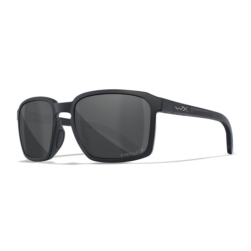 Wiley X Alfa matte black sunglasses with grey polarized lenses and removable side shields