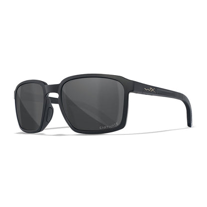 Wiley X Alfa matte black sunglasses with grey polarized lenses and removable side shields