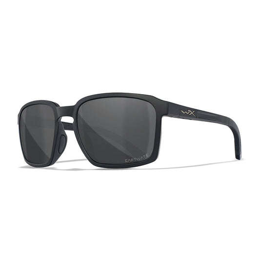 Wiley X Alfa matte black sunglasses with grey polarized lenses and removable side shields