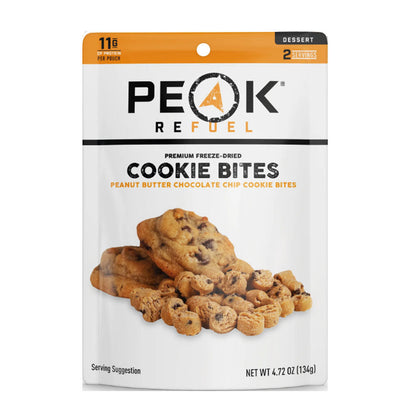Peak ReFuel peanut butter chocolate chip cookie bites package for camping and hiking trail food