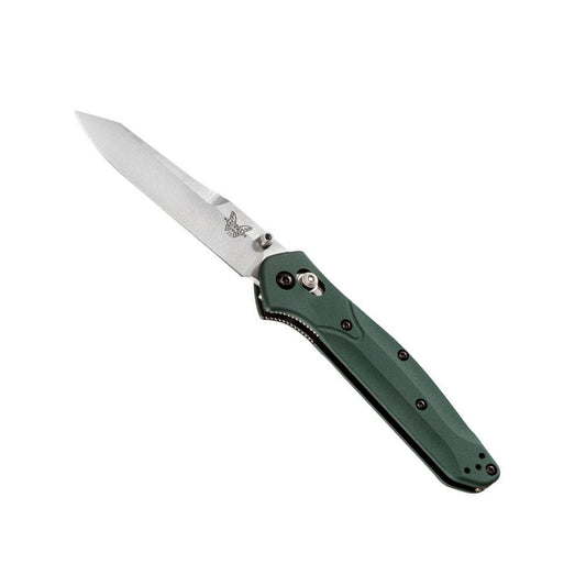 Benchmade 940 Osborne folding knife with reverse tanto blade and green anodized aluminum handle