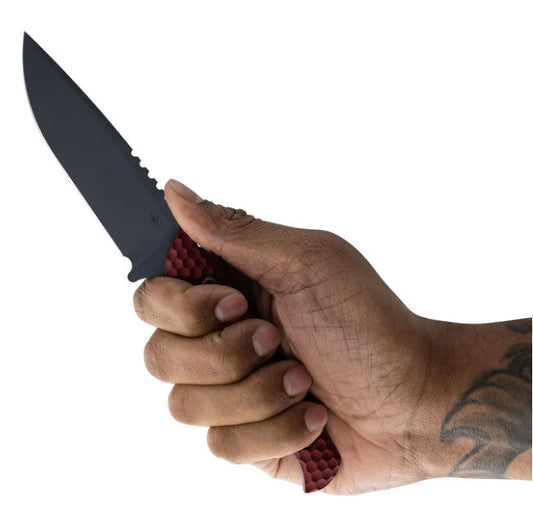 Toor Knives Mutiny fixed blade knife with aluminum handle and Kydex sheath on white background