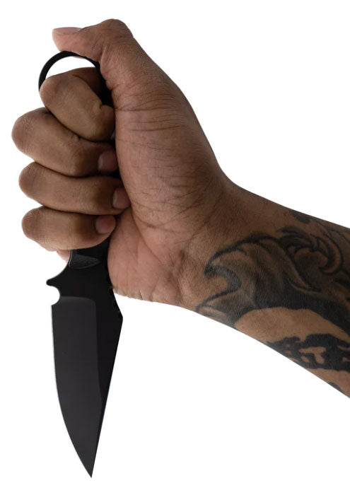 Toor Knives Vandal fixed blade knife with black KG Gunkote finish and G10 Throwback pattern handle scales