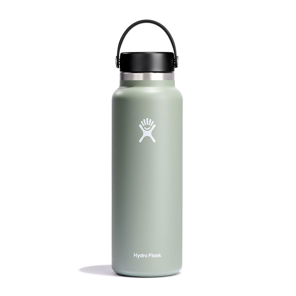 Hydro Flask 40oz wide mouth stainless steel water bottle with black Flex Cap and powder coat finish