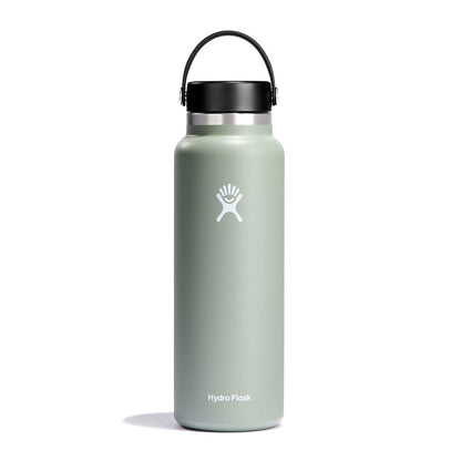 Hydro Flask 40oz wide mouth stainless steel water bottle with black Flex Cap and powder coat finish