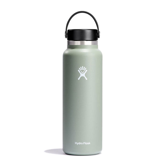 Hydro Flask 40oz wide mouth stainless steel water bottle with black Flex Cap and powder coat finish