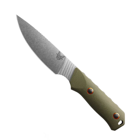 Benchmade Raghorn 156001-01 fixed blade knife with satin drop point blade and OD Green G-10 handle scales