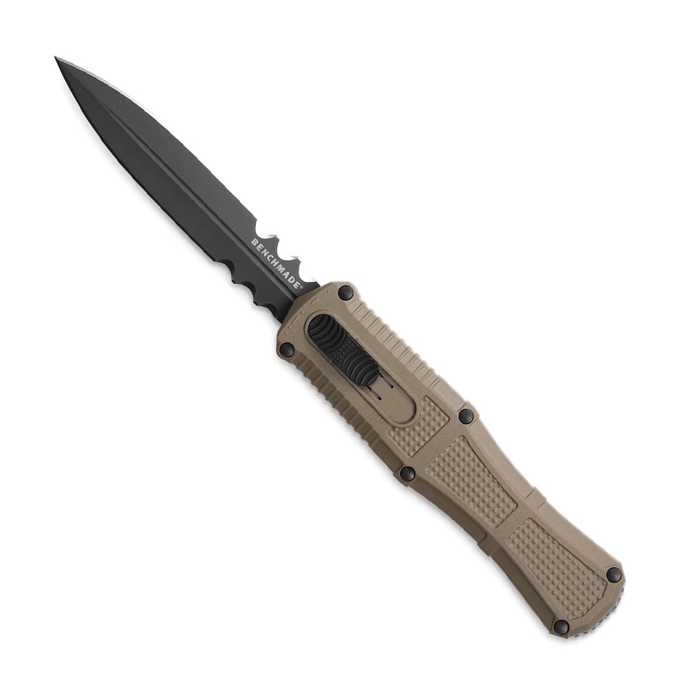 Benchmade 3370SGY-1 Claymore OTF automatic knife with smoke gray dagger blade and ranger green handle