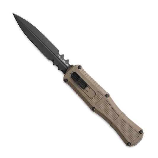 Benchmade 3370SGY-1 Claymore OTF automatic knife with smoke gray dagger blade and ranger green handle