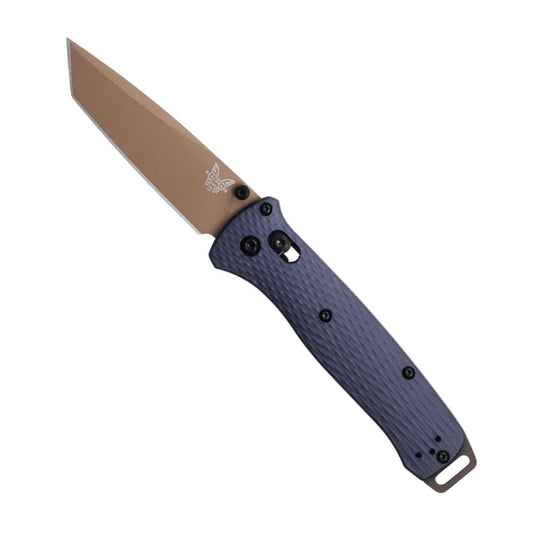 Benchmade 537FE-02 Bailout folding knife with crater blue aluminum handle and flat dark earth tanto blade