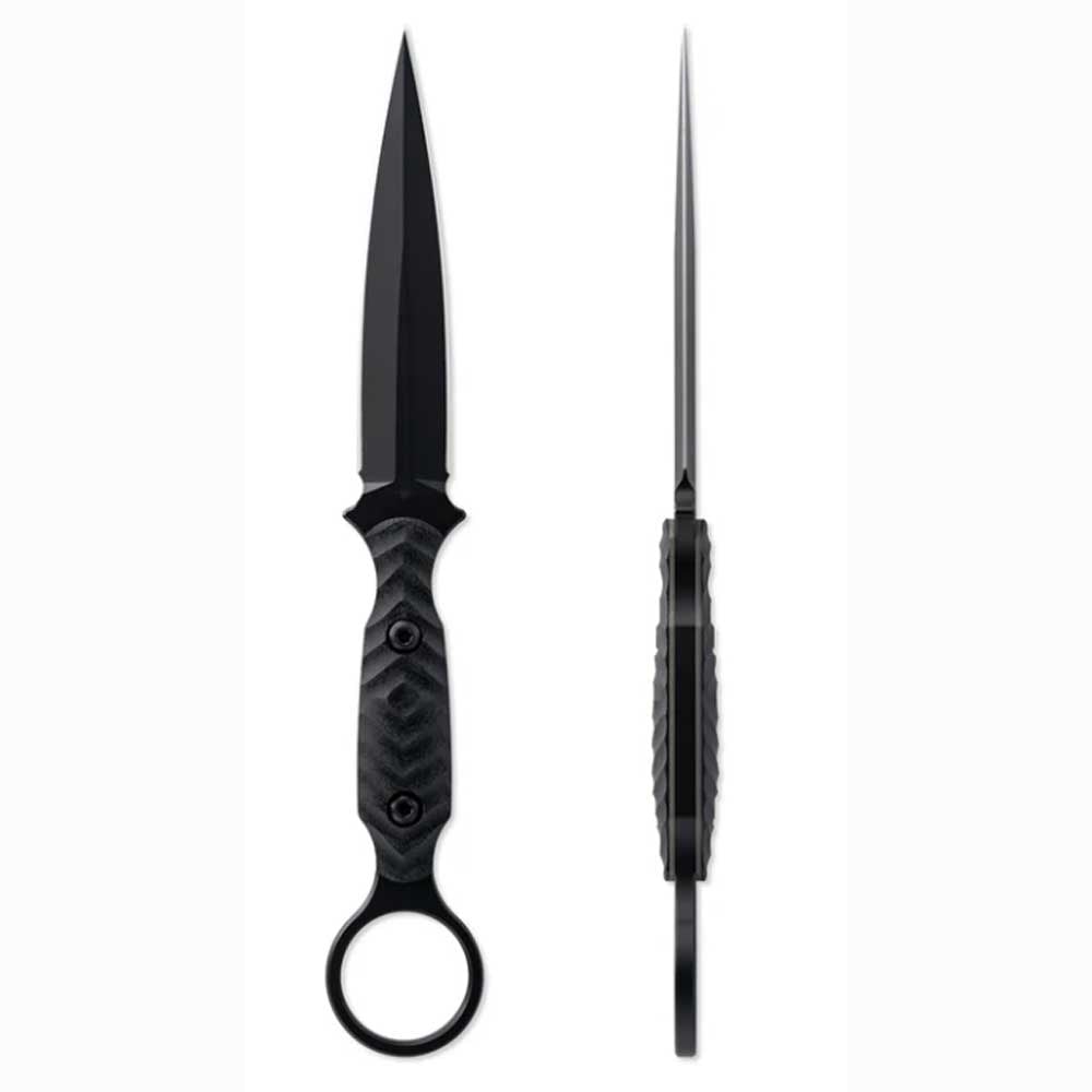 Toor Knives Specter R tactical dagger with black KG Gunkote finish, G10 handle, and finger ring deployment system