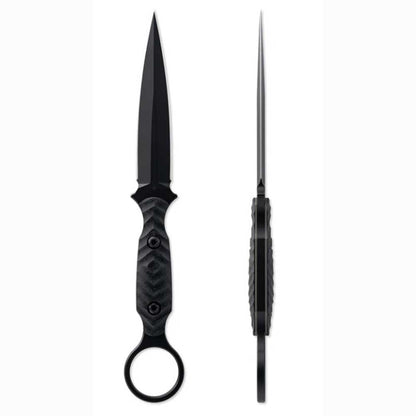 Toor Knives Specter R tactical dagger with black KG Gunkote finish, G10 handle, and finger ring deployment system
