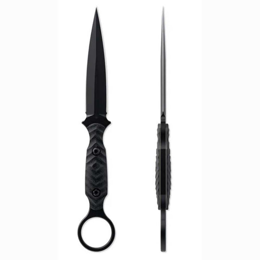 Toor Knives Specter R tactical dagger with black KG Gunkote finish, G10 handle, and finger ring deployment system