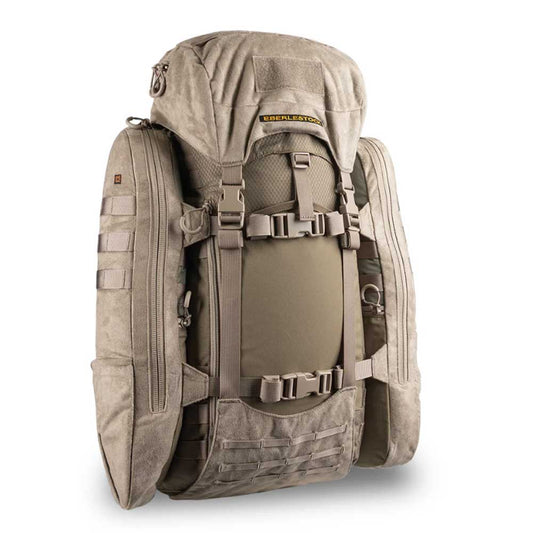Eberlestock X2 hunting pack with aluminum frame and MOLLE webbing in outdoor setting