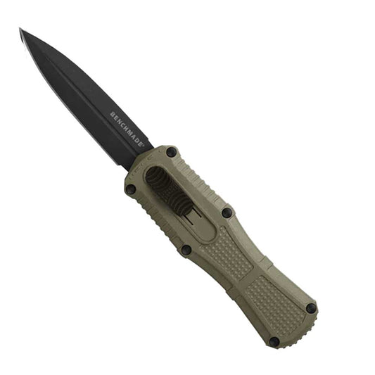 Benchmade 3375GY-1 Mini Claymore OTF automatic knife with smoke gray dagger blade and Grivory handle