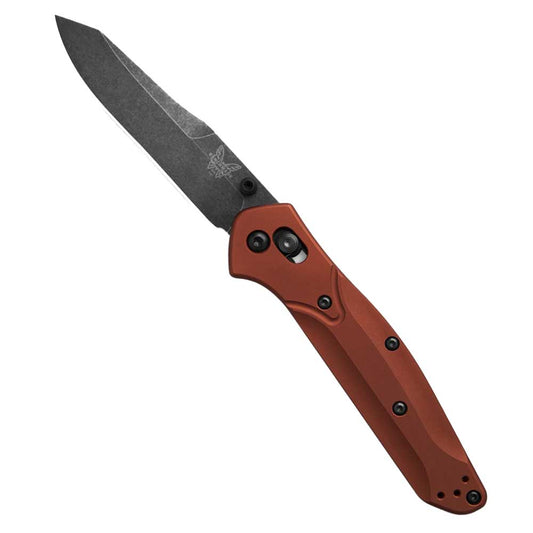 Benchmade 940BK-03 Osborne folding knife with black reverse tanto blade and burnt copper aluminum handle scales