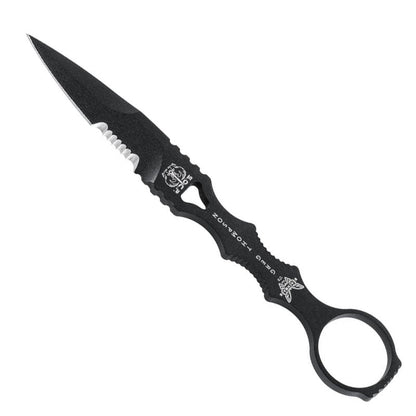 Benchmade 178SBKSN SOCP Dagger fixed blade knife with black serrated blade and tan injection molded sheath