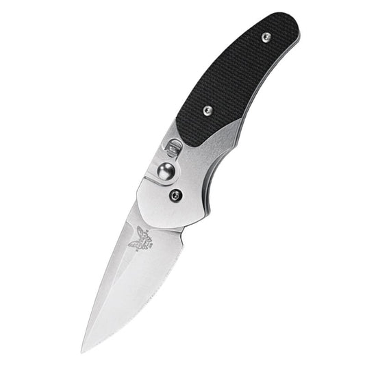 Benchmade Lerch Impel Auto knife with satin finish blade and aluminum handle, closed position showing pocket clip