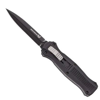 Benchmade 3300BK Infidel automatic OTF knife with black aluminum handle and double-edge spear point blade