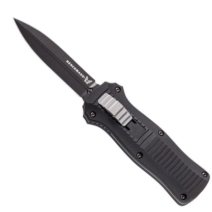 Benchmade 3350BK INFIDEL automatic knife with black handle and double-edge dagger blade extended