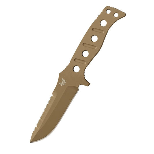 Benchmade Sibert Fixed Adamas tactical knife with desert sand blade and tan injection molded sheath with Tek-Lok mount
