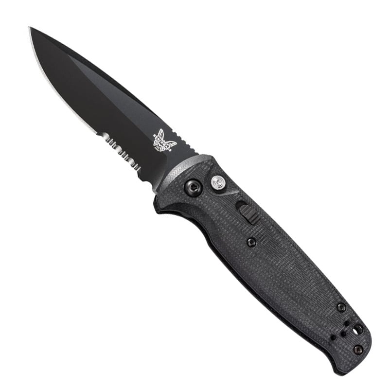 Benchmade 4300SBK Composite Lite Auto black automatic knife with serrated blade and G10 handle