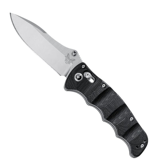 Benchmade 484 Nakamura folding knife with black G10 handle and satin finished drop-point blade