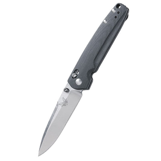 Benchmade Valet folding knife with satin M390 blade and black G10 handle, pocket clip visible