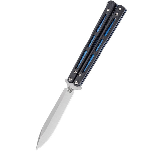 Benchmade Model 51 Morpho balisong butterfly knife with satin D2 steel blade and black G10 handles