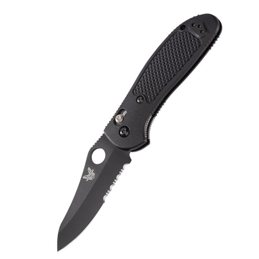 Benchmade 550SBK-S30V Griptilian folding knife with black coated serrated blade and nylon handle